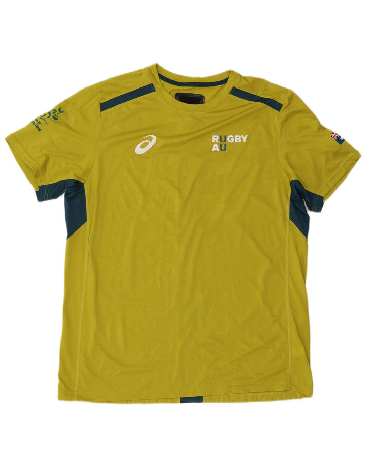Мужская футболка с рисунком Asics Top 2XL Желтый полиэстер с цветными блоками