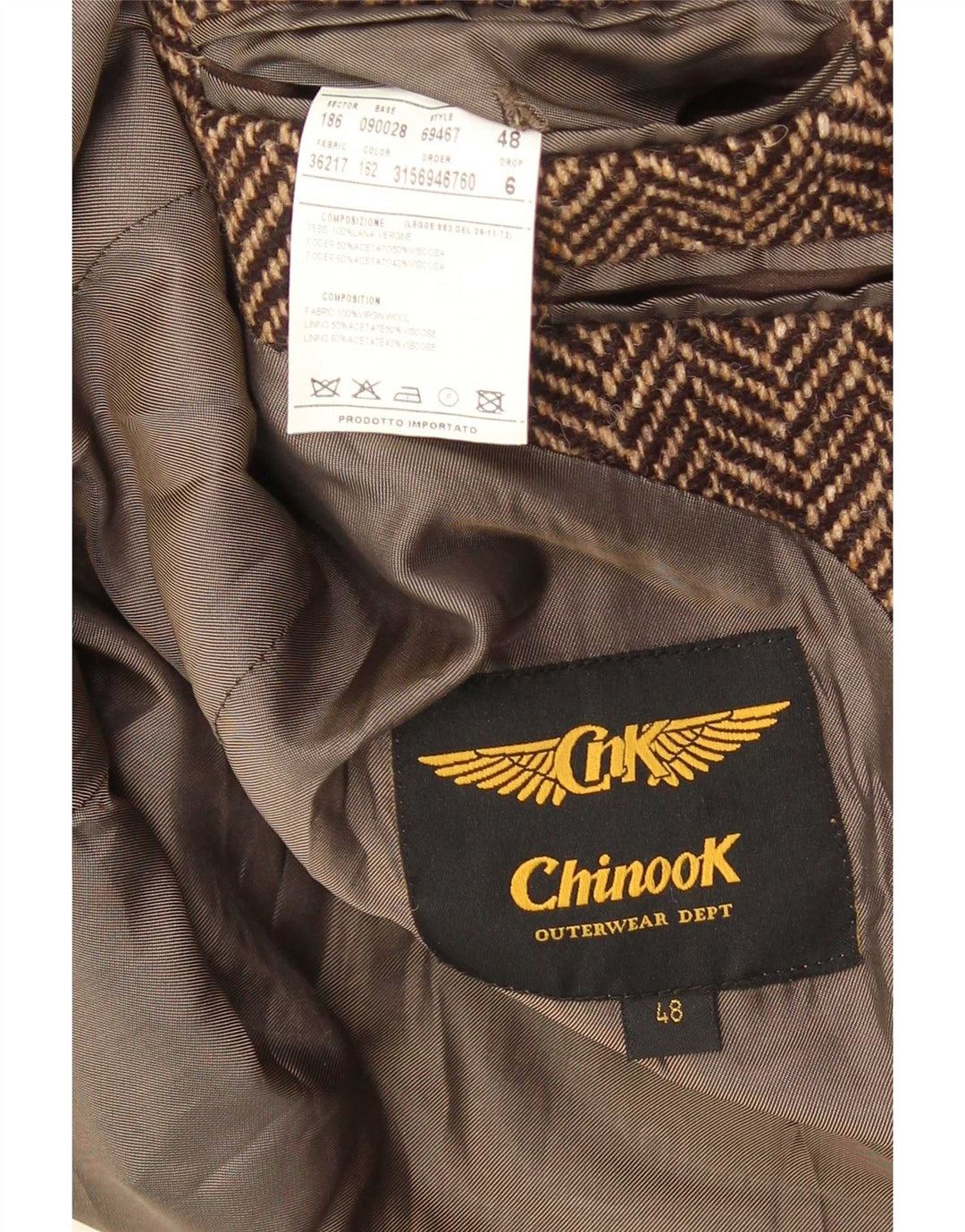 Пальто мужское двубортное Chinook IT 48 Medium Brown «Елочка»