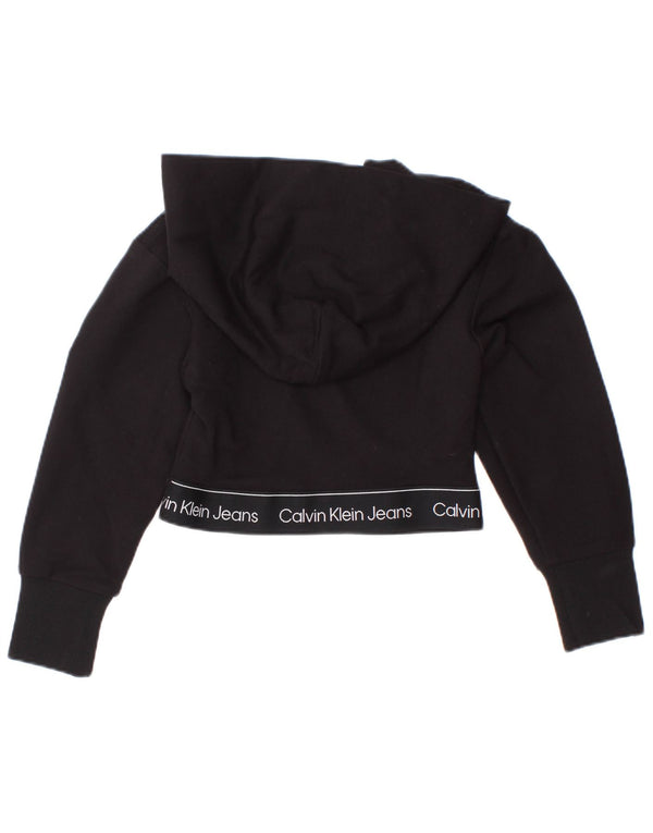 Укороченный джемпер с капюшоном и рисунком Calvin Klein для девочек 3–4 лет, черный вискоза