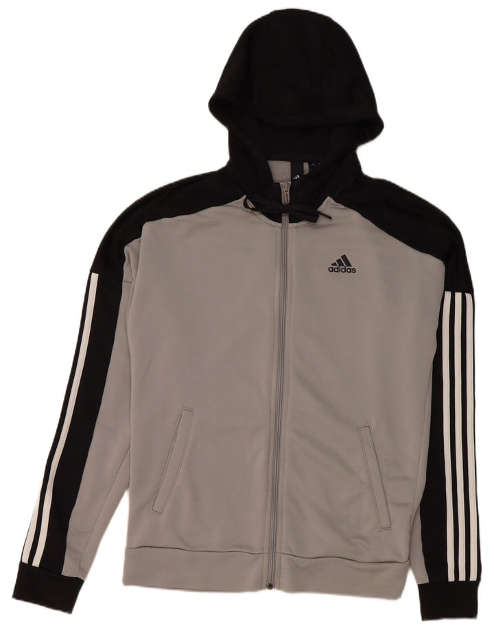 Мужской свитер с капюшоном на молнии Adidas, маленький серый, полиэстер с цветными блоками