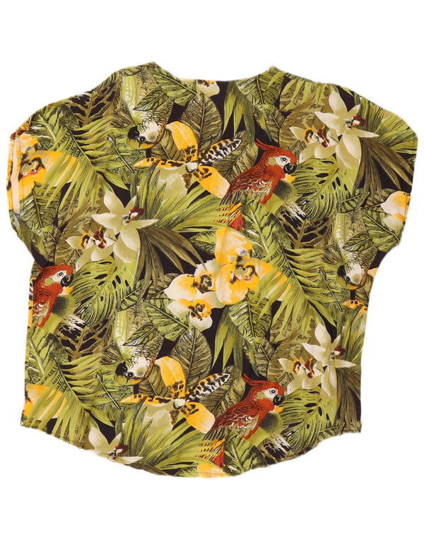 Винтажная женская блузка-рубашка с коротким рукавом, Великобритания, 18 XL, зеленая с цветочным принтом