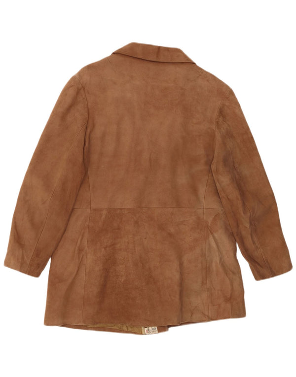 ВИНТАЖНОЕ женское замшевое двубортное пальто EU 50 3XL коричневое кожаное