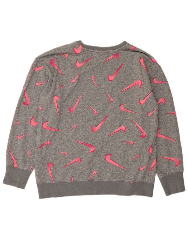Джемпер с рисунком NIKE для девочек 13–14 лет, размер XL, серый с геометрическим рисунком