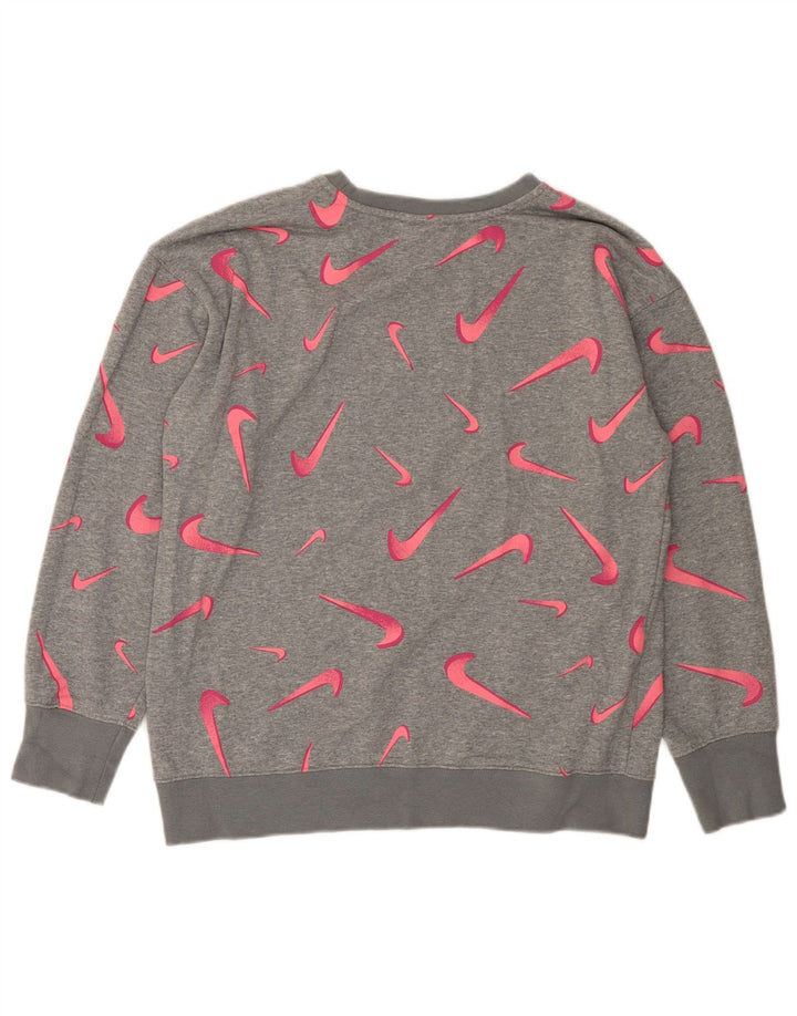 Джемпер с рисунком NIKE для девочек 13–14 лет, размер XL, серый с геометрическим рисунком
