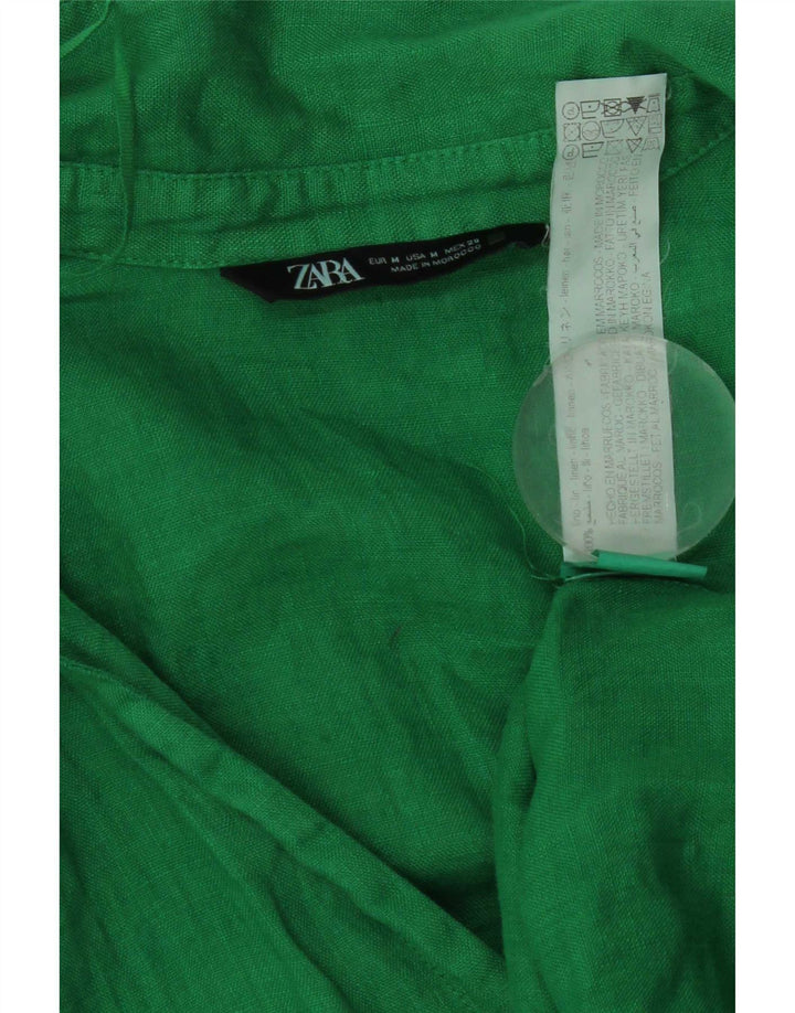 Женская рубашка Zara UK 14, льняной цвет среднего зеленого цвета