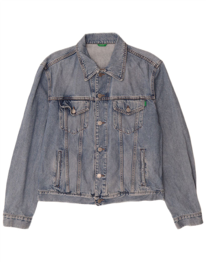 Мужская джинсовая куртка Benetton UK 40, большая синяя, хлопок