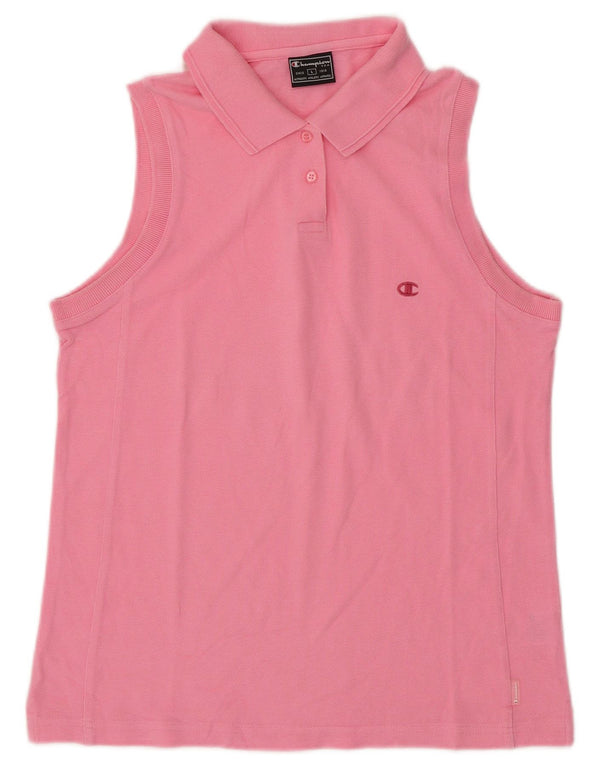 CHAMPION Womens Sleeveless Polo Shirt UK 14 Large Pink Cotton