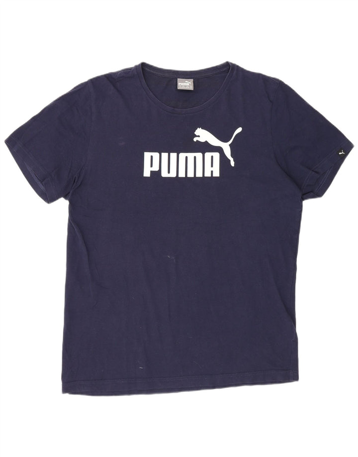 Мужская футболка с рисунком Puma, темно-синий, хлопковый топ среднего размера