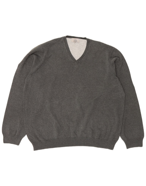 Marks & Spencer Mens V-Neck Jumper Sweater 2XL Grey Cotton