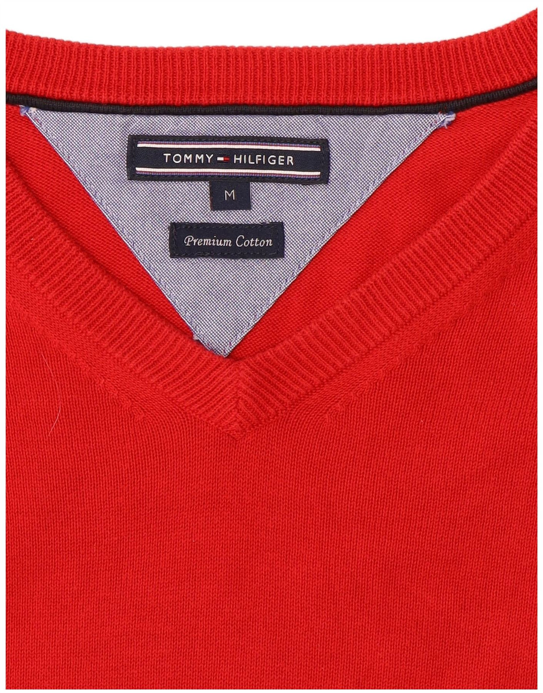 Tommy Hilfiger Мужской джемпер с v-образным вырезом, средний красный хлопковый свитер