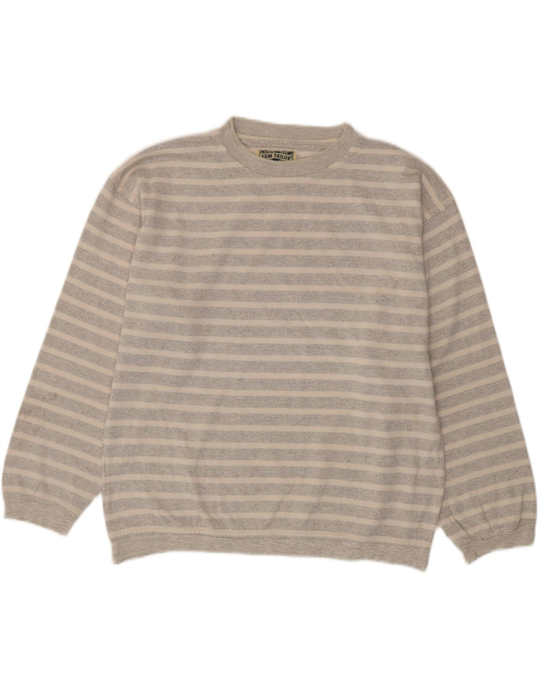 TOM TAILOR Womens Oversized Sweatshirt Jumper UK 14 Medium Grey Striped Vintage Tom Tailor and Second-Hand Tom Tailor from Messina Hembry 