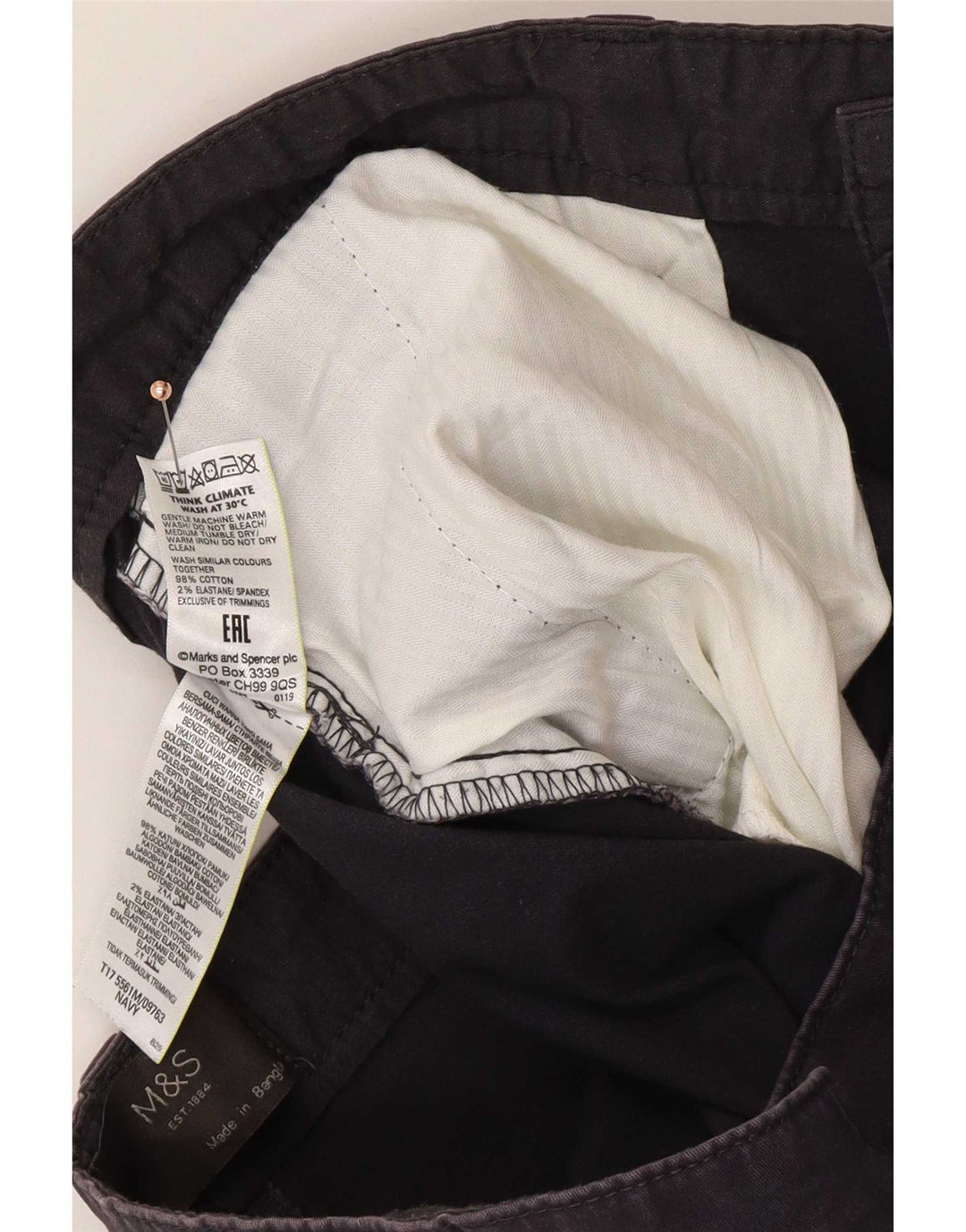 Мужские шорты-чиносы Marks & Spencer W36, большие, темно-синие, хлопковые