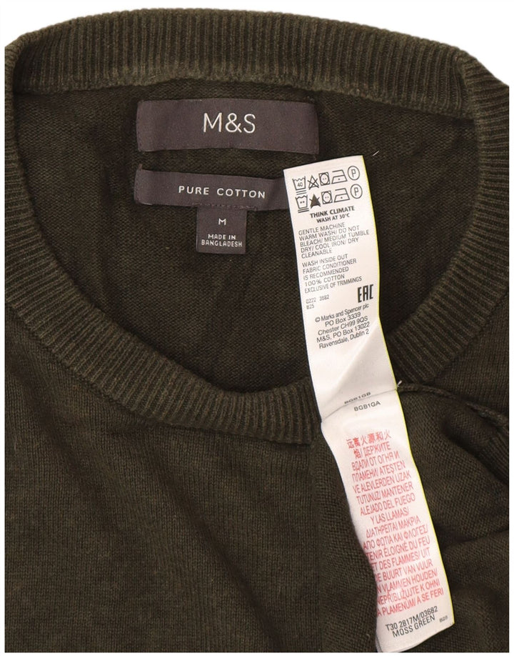 Мужской джемпер с круглым вырезом Marks & Spencer, хлопок среднего цвета хаки