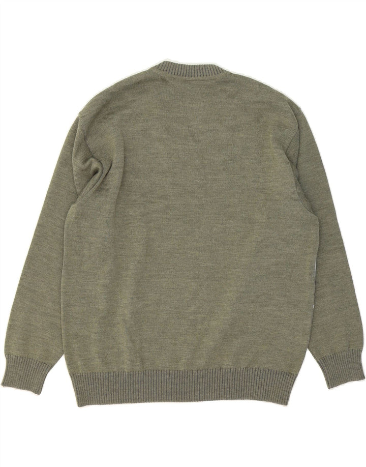VINTAGE Mens V-Neck Jumper Sweater Medium Green Geometric Polyacrylic Vintage Vintage and Second-Hand Vintage from Messina Hembry 