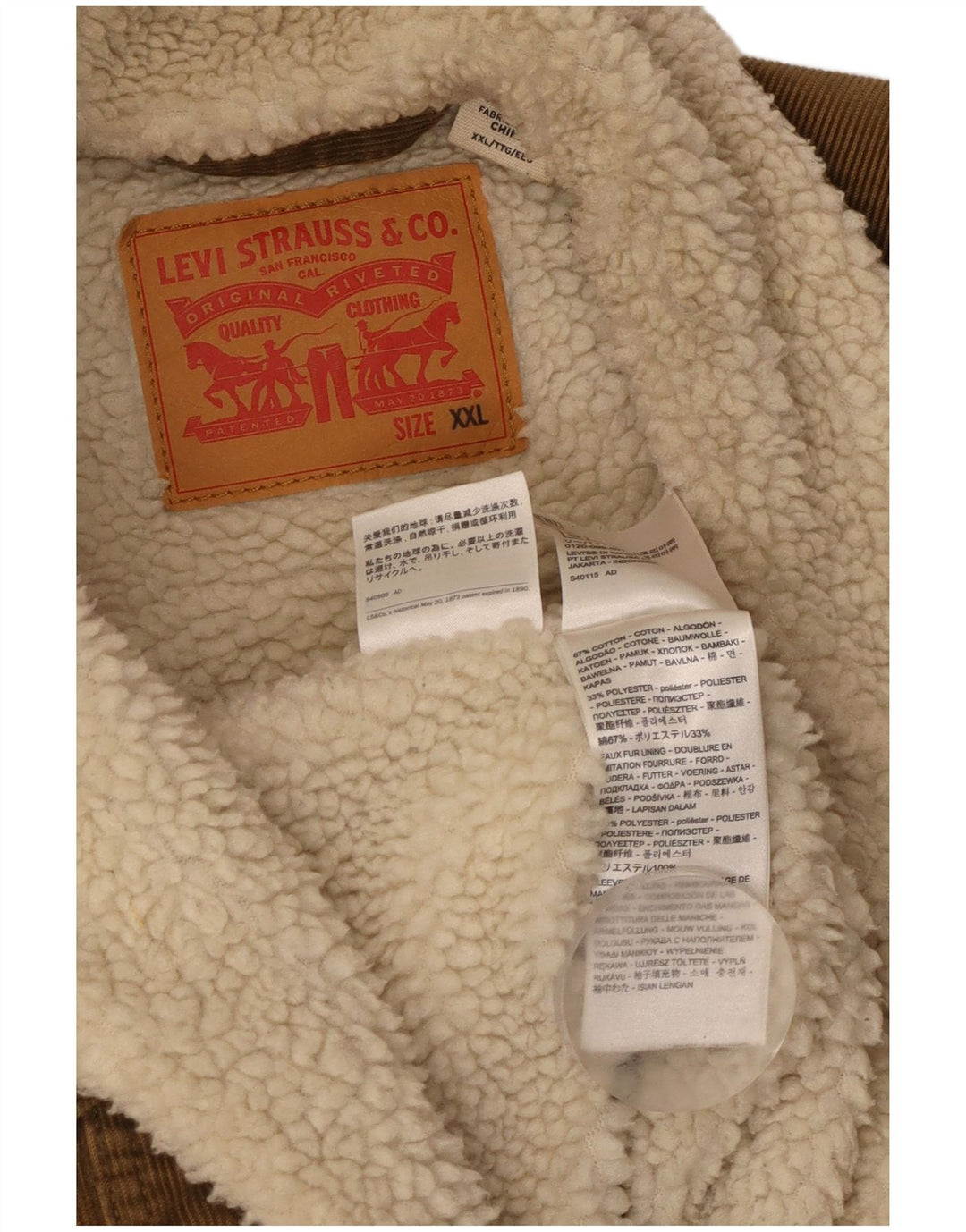 Мужская вельветовая куртка LEVI'S из шерпа UK 44 2XL Бежевый хлопок
