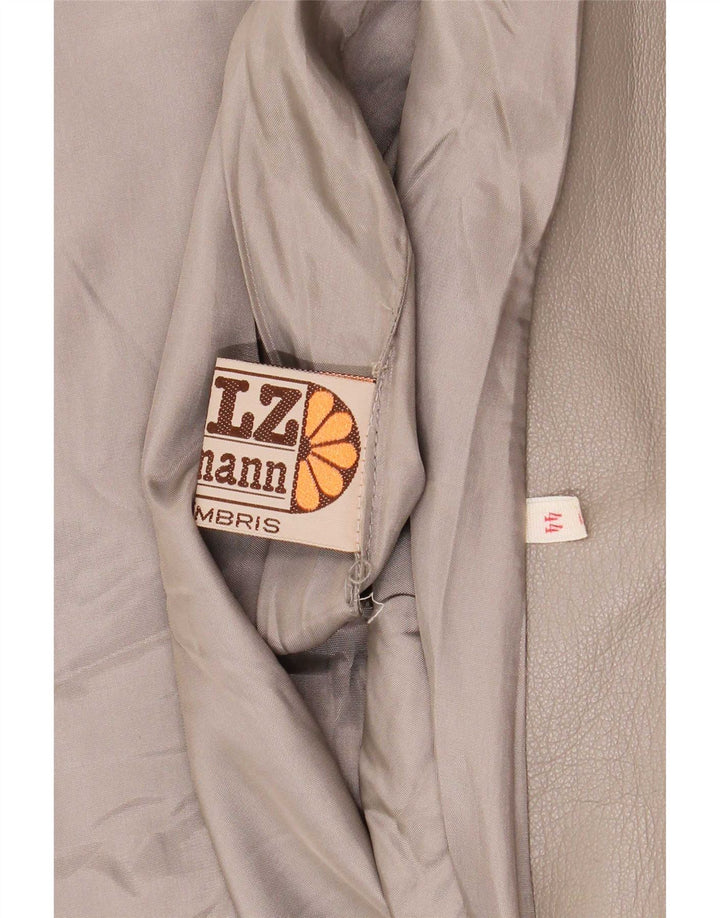 Винтажное женское кожаное пальто оверсайз IT 44 Medium Grey