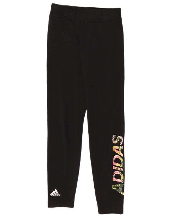 Леггинсы с рисунком Adidas для девочек 11-12 лет W24 L25, черный полиэстер