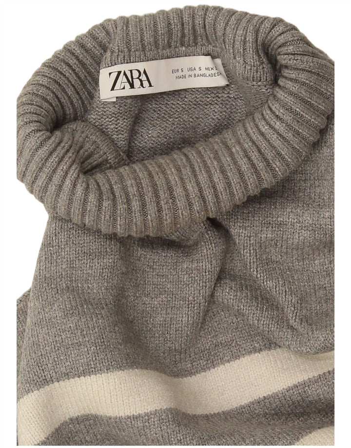 Женский свободный джемпер с высоким воротником Zara UK 10, маленький серый в полоску