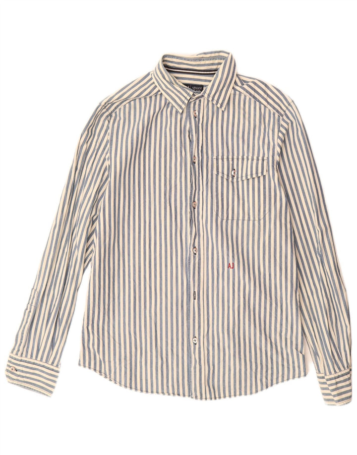 ARMANI JEANS Мужская рубашка из хлопка среднего синего цвета в тонкую полоску