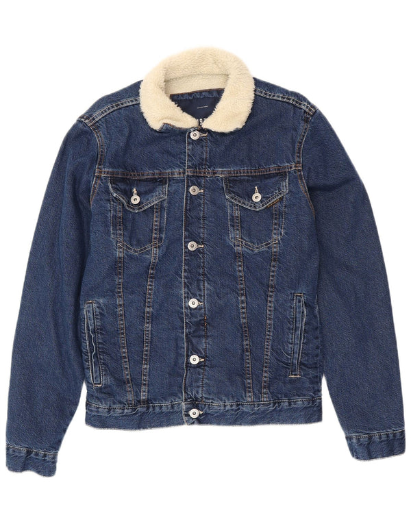 Мужская джинсовая куртка ZARA из шерпа UK 40, большая темно-синяя хлопковая куртка