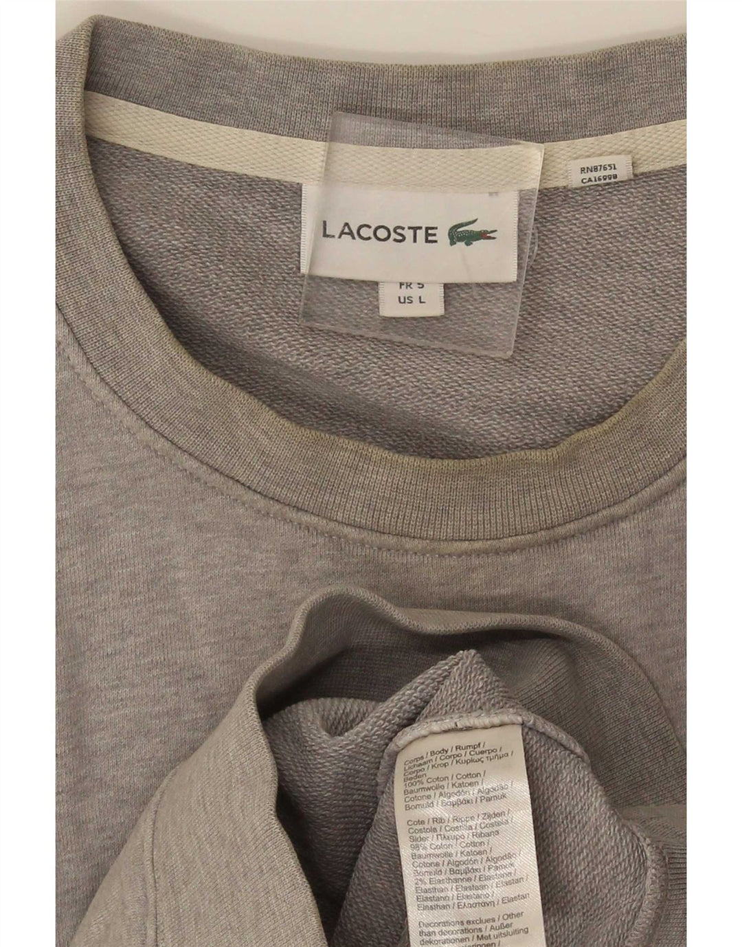 Мужской свитшот с рисунком Lacoste, размер 5, большой, серый, хлопок