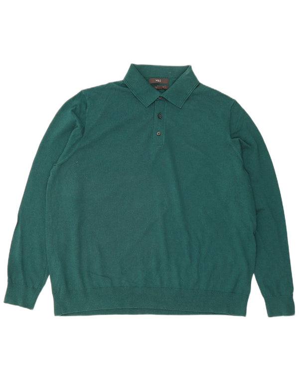 MARKS & SPENCER Mens Polo Neck Jumper Sweater XL Green Cotton