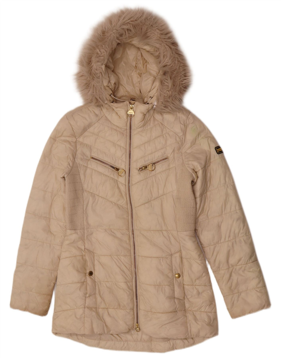 Женское стеганое пальто с капюшоном Barbour UK 10, маленькое, бежевое, полиамид