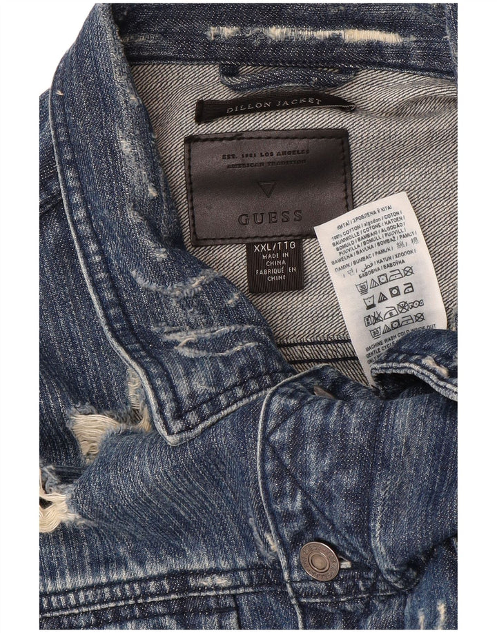 Мужская джинсовая куртка Guess Dillon с рисунком, UK 44, 2XL, синяя, хлопок