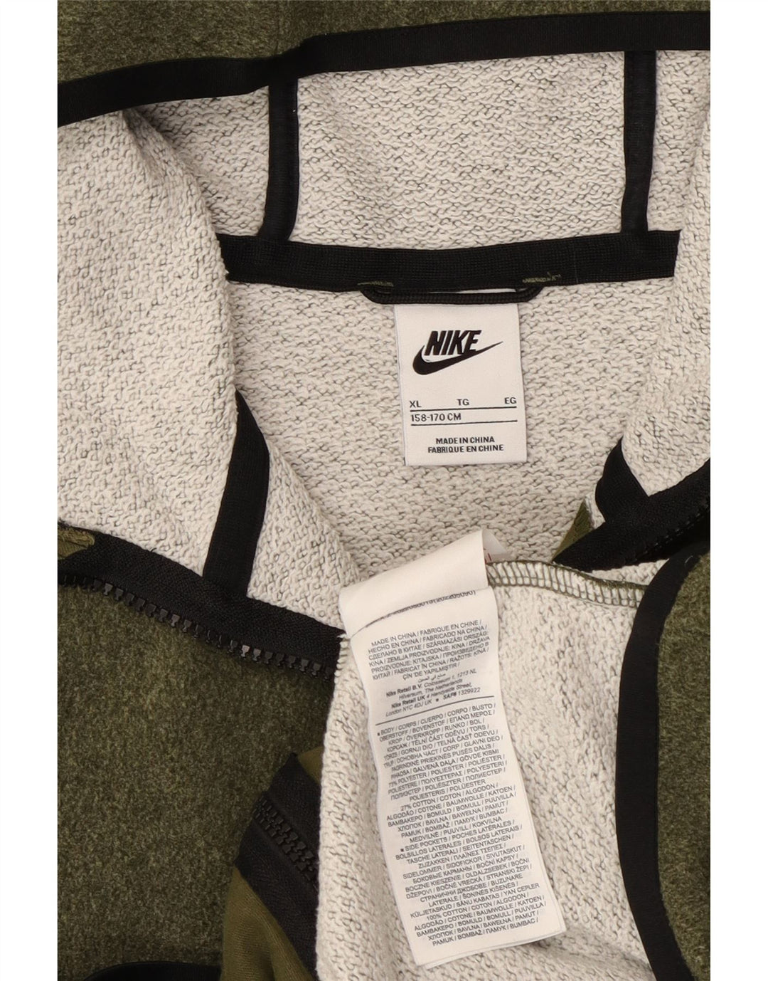 Свитер с капюшоном на молнии для мальчиков Nike, 13–14 лет, XL, хаки, полиэстер