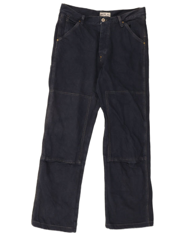 Replay Mens Cargo Straight Jeans W34 L34 Navy Blue Cotton