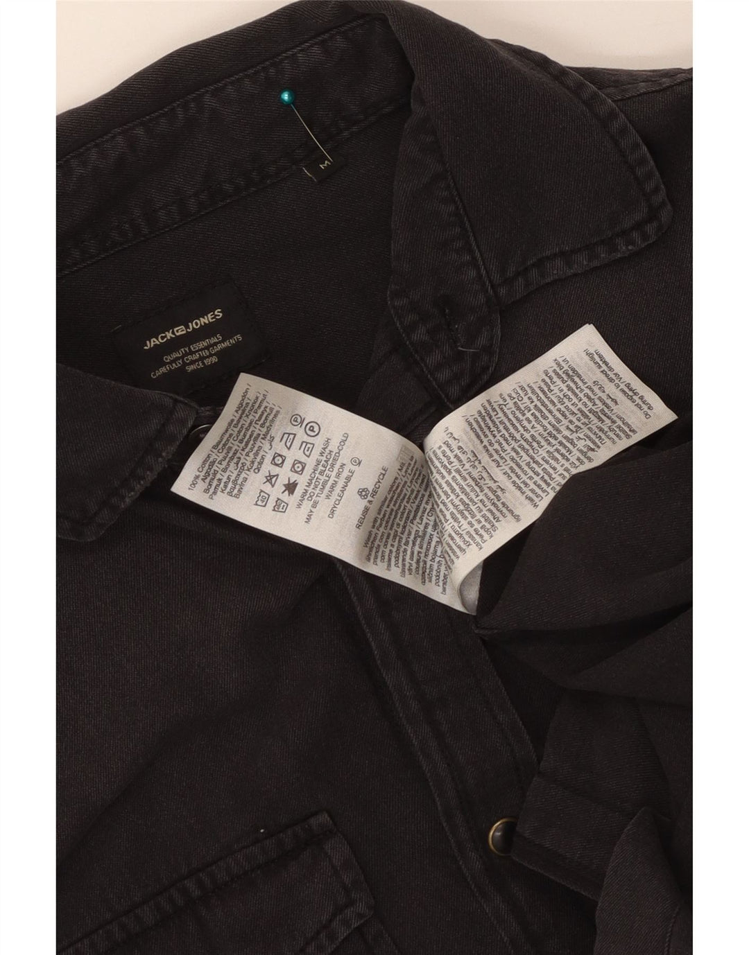 Мужская джинсовая рубашка JACK & JONES среднего размера, черный хлопок
