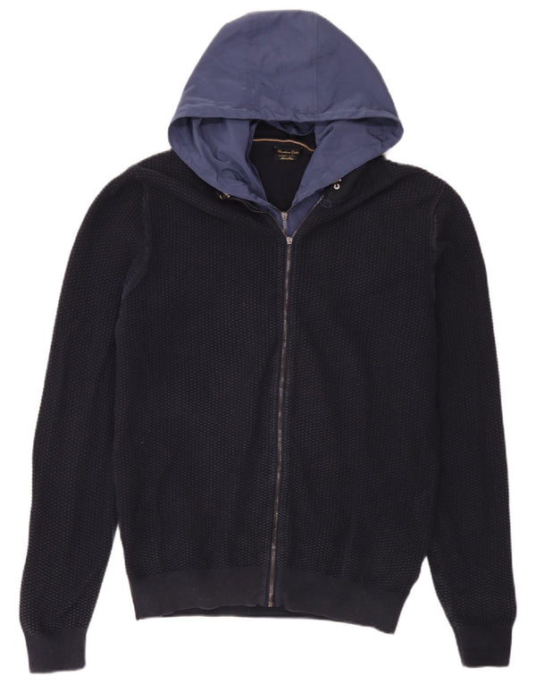 Massimo Dutti Мужской кардиган с капюшоном, свитер XL, темно-синий, хлопок с цветными блоками
