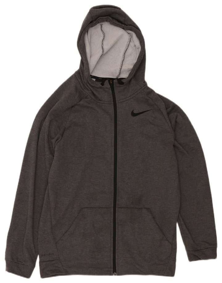 Мужской свитер с капюшоном на молнии Nike Dri Fit, маленький серый полиэстер