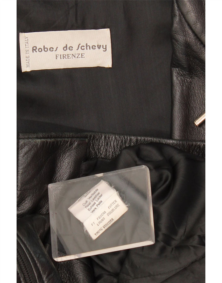 Винтажное женское кожаное пальто UK 12, среднее черное кожаное