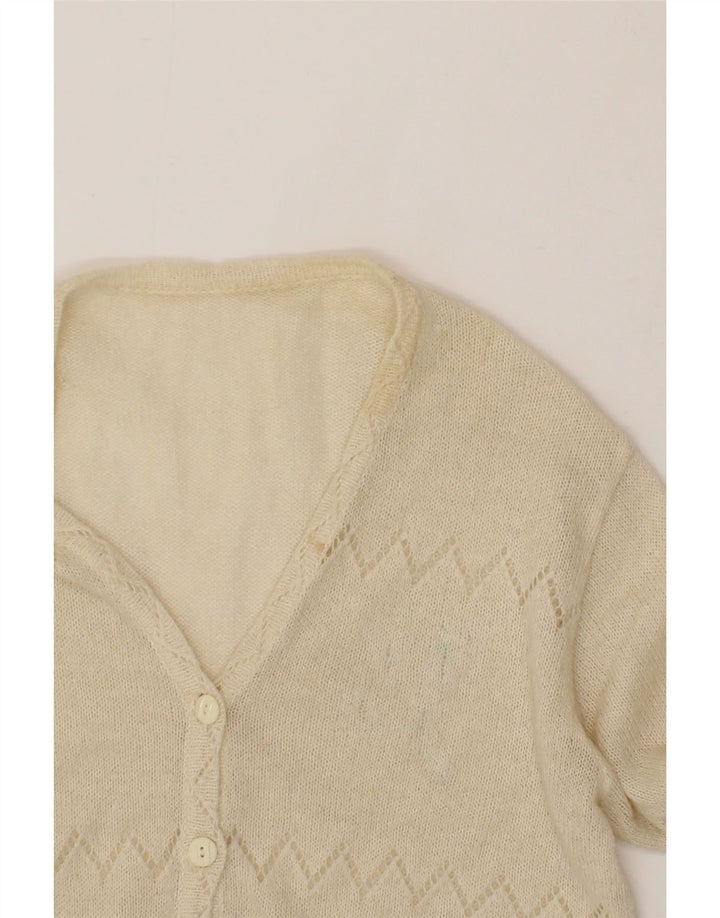 VINTAGE Womens Cardigan Sweater UK 14 Medium Beige Acrylic Vintage Vintage and Second-Hand Vintage from Messina Hembry 