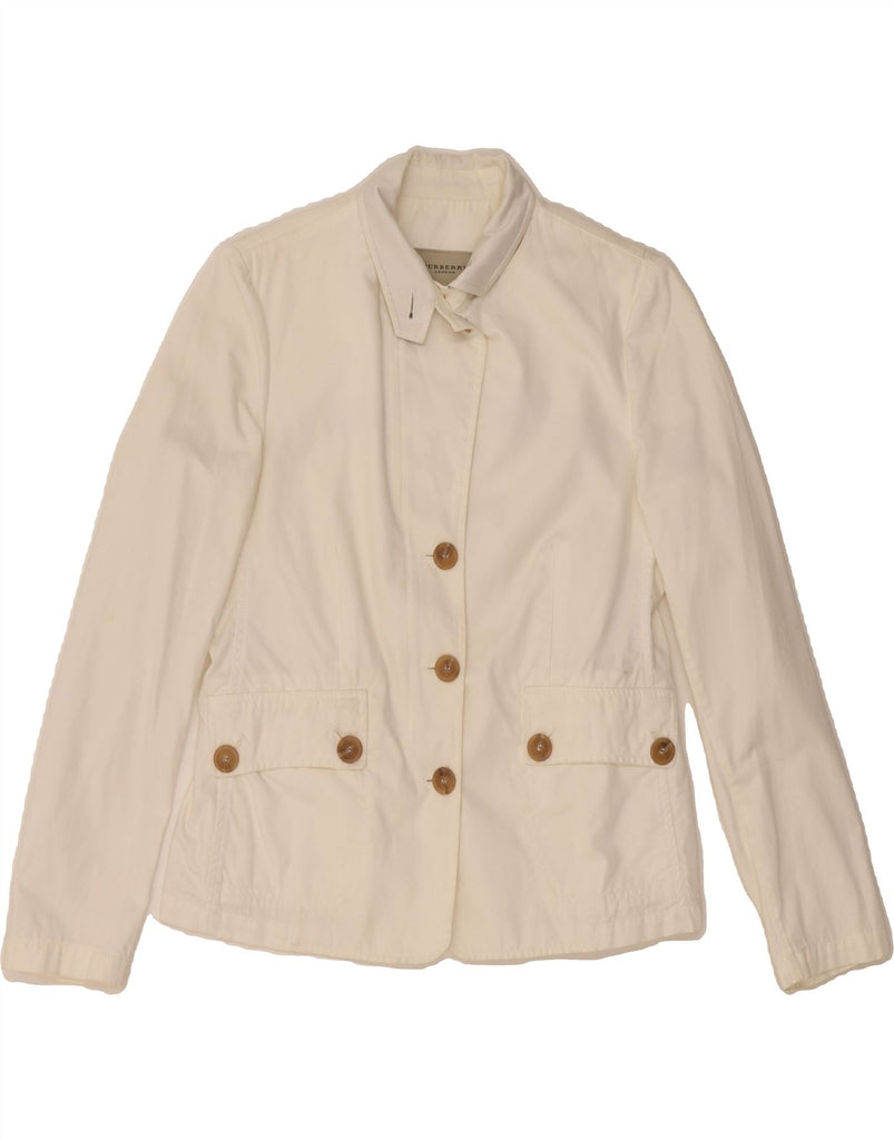 BURBERRY Womens 3 Button Blazer Jacket IT 40 Small White Cotton Vintage Burberry and Second-Hand Burberry from Messina Hembry 