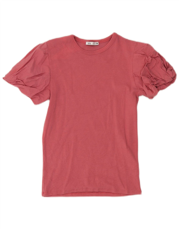 Женская блузка Zara Top UK 12, хлопок среднего розового цвета