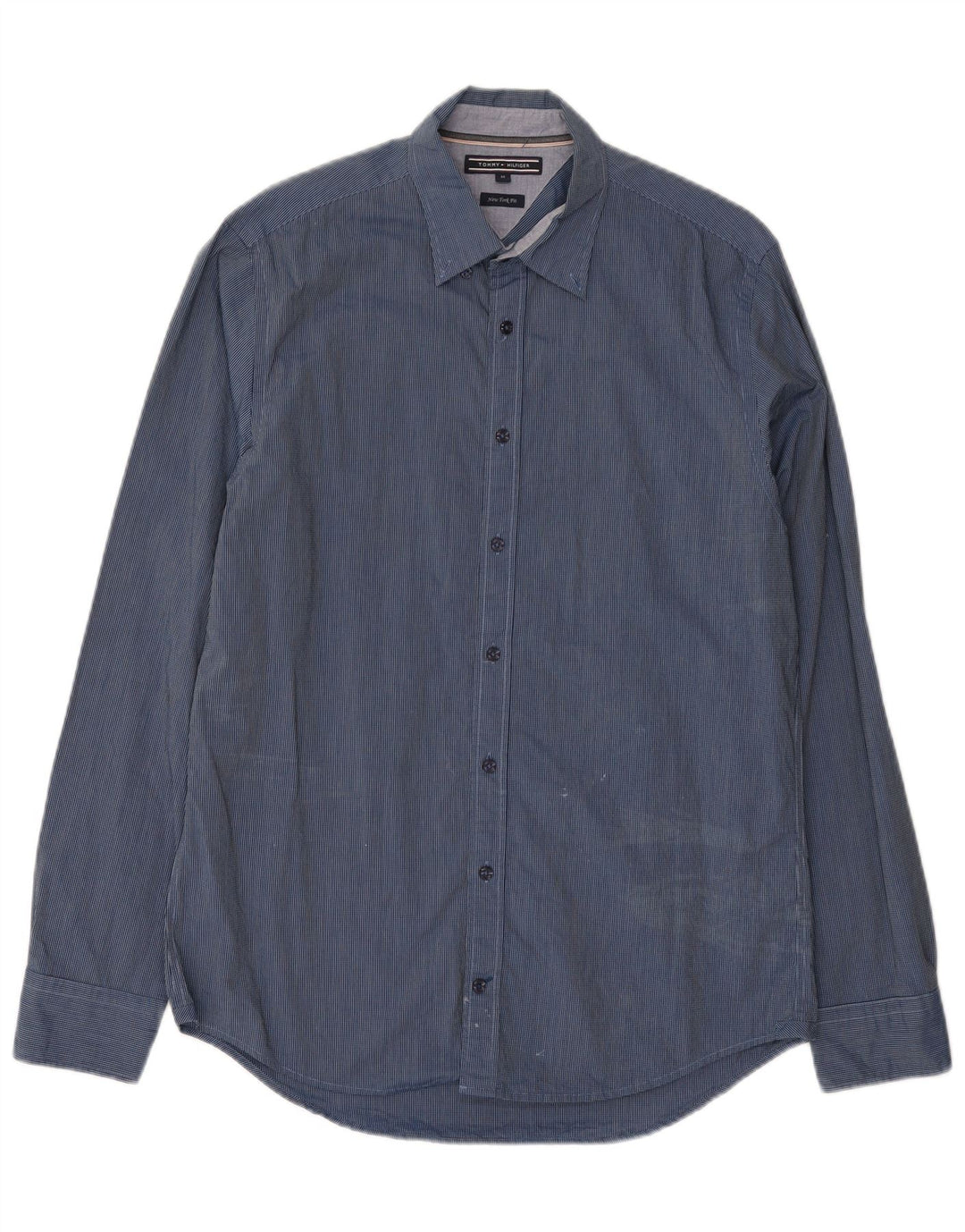 Tommy Hilfiger Mens New York Fit Regular Джинсовая рубашка среднего синего цвета в клетку