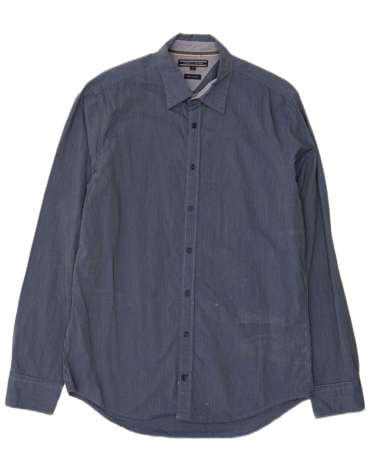 Tommy Hilfiger Mens New York Fit Regular Джинсовая рубашка среднего синего цвета в клетку