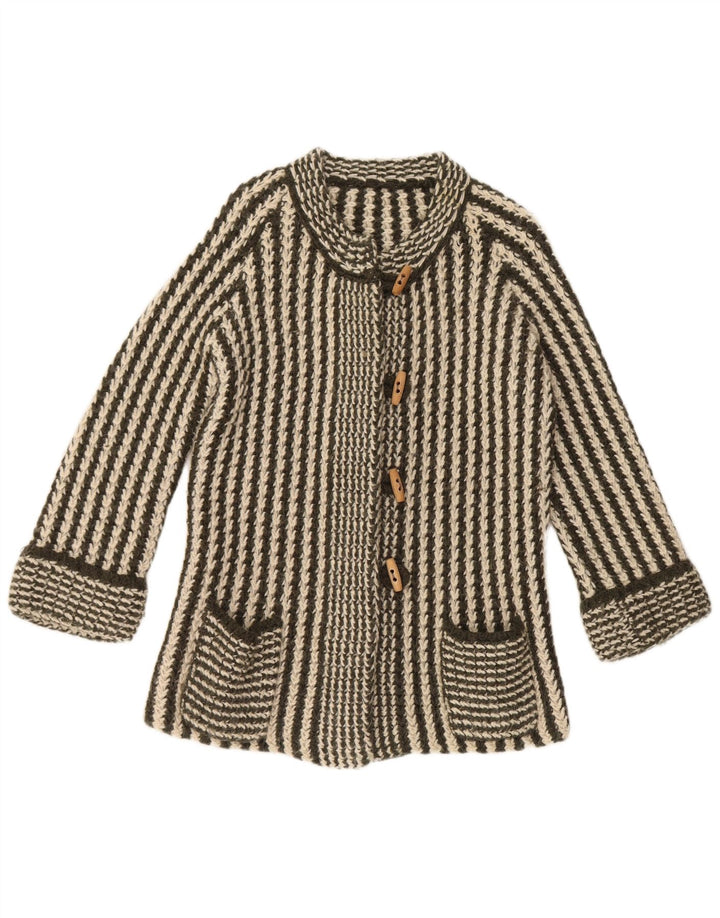 ВИНТАЖНЫЙ женский кардиган с рукавом 3/4, Великобритания 14, средний зеленый в полоску