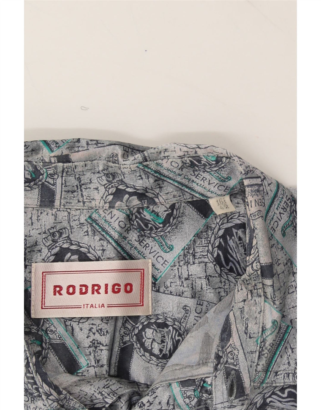 RODRIGO Mens Graphic Shirt Size 16 1/2 42 Large Grey Acetate Vintage Rodrigo and Second-Hand Rodrigo from Messina Hembry 