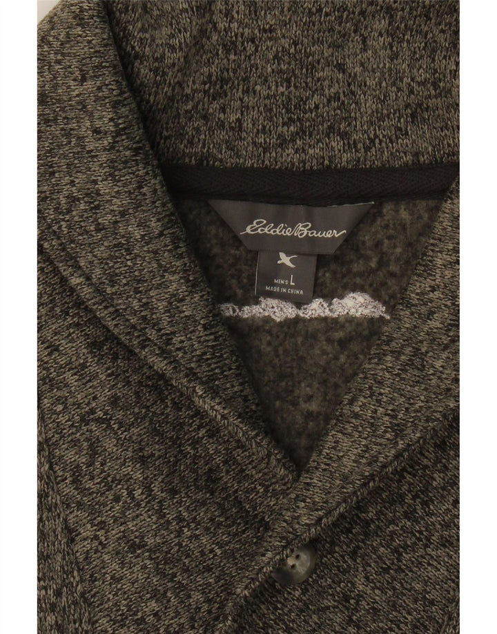 EDDIE BAUER Mens Shawl Neck Sweatshirt Jumper Large Grey Flecked Polyester Vintage Eddie Bauer and Second-Hand Eddie Bauer from Messina Hembry 