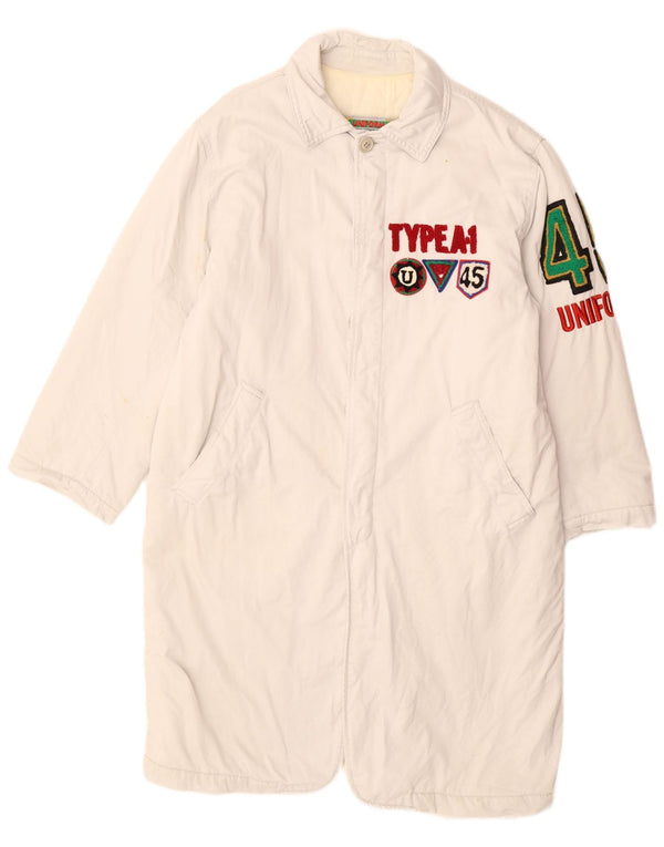 Uniform Mens Graphic Overcoat UK 40 Large White