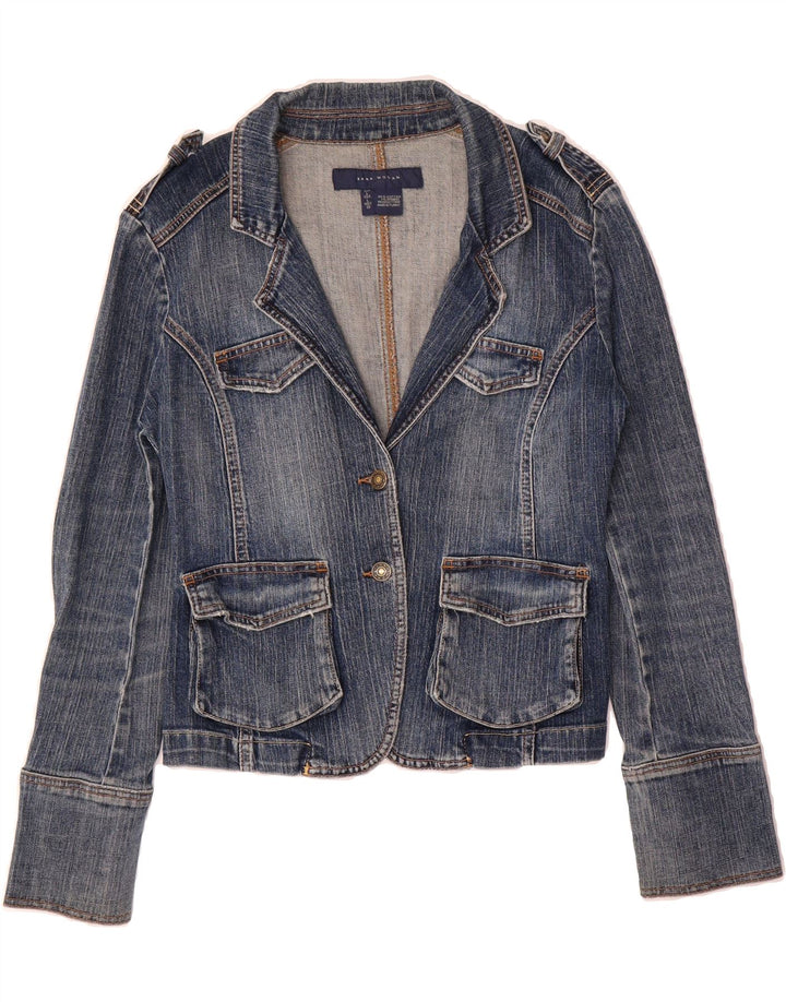 ZARA Womens Military Denim Jacket UK 14 Large Blue Cotton Vintage Zara and Second-Hand Zara from Messina Hembry 