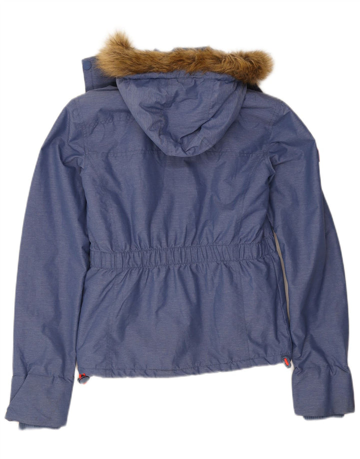 SUPERDRY Womens Graphic Hooded Windbreaker Jacket UK 6 XS Blue Polyester