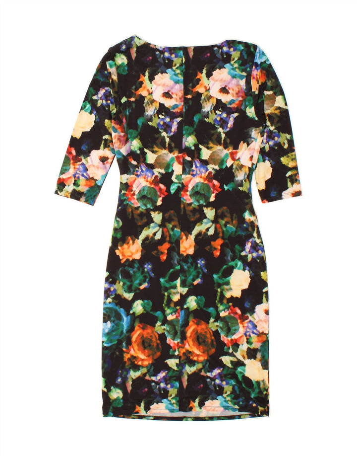 COAST Womens 3/4 Sleeve Sheath Dress UK 12 Medium Black Floral Polyester Vintage Coast and Second-Hand Coast from Messina Hembry 