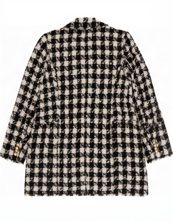 Женское двубортное пальто Zara UK 18 XL, черный полиэстер с узором «гусиные лапки»