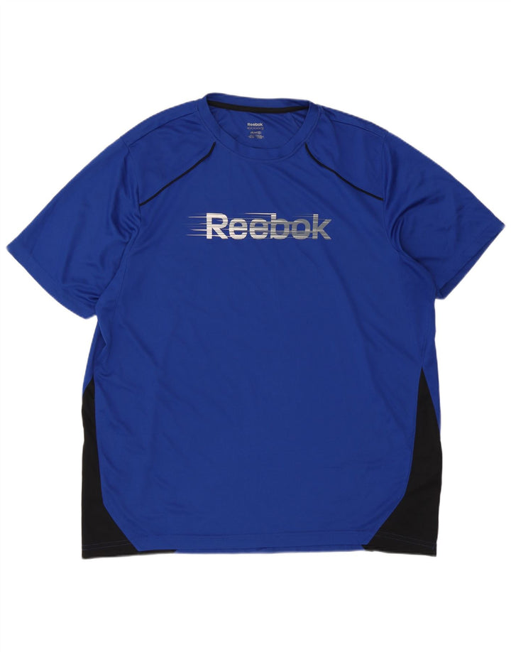 Мужская футболка с рисунком Reebok, верх XL, синяя, полиэстер с цветными блоками