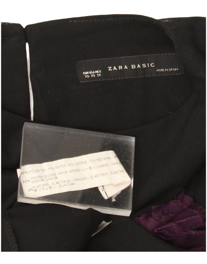 Женское платье-футляр без рукавов ZARA UK 4 XS, черный полиэстер с цветочным принтом