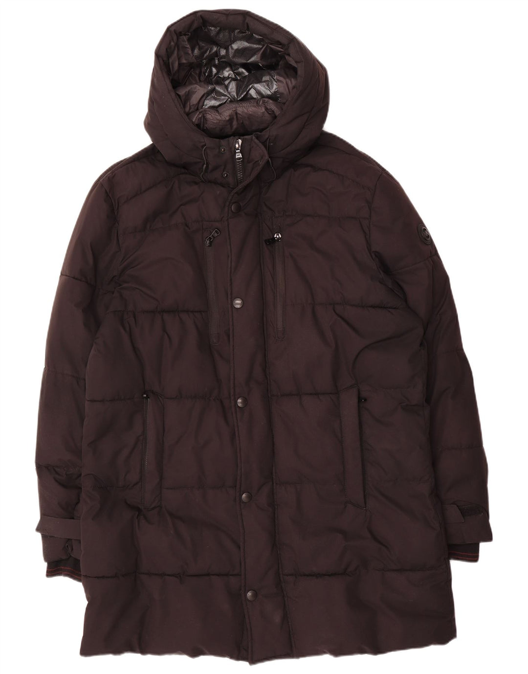 Michael Kors Мужское стеганое пальто с капюшоном UK 40, большой черный полиэстер